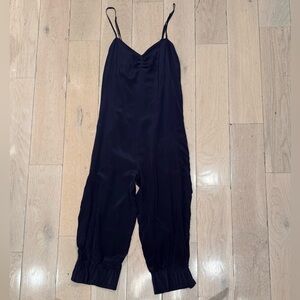 Women's Navy Silk Jumpsuit with Spaghetti Straps